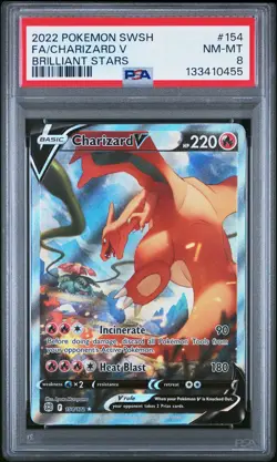2022 POKEMON SWORD & SHIELD BRILLIANT STARS #154 FULL ART/CHARIZARD V PSA 8 - Image 1