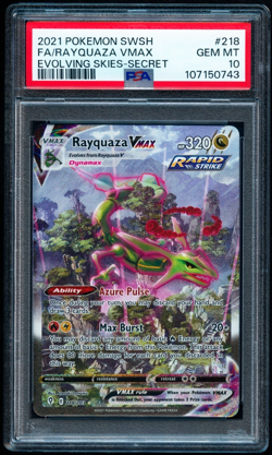 2021 POKEMON SWORD & SHIELD EVOLVING SKIES 218/203 RAYQUAZA VMAX ALT ART PSA 10 - Image 1