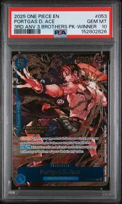 2025 ONE PIECE 3RD ANNIVERSARY TOURNAMENT WINNER #053 PORTGAS D. ACE PSA 10 - Image 1
