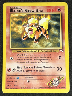 Blaine's Growlithe 35/132 WOTC Gym Heroes - Non-Holo Uncommon Pokemon Card MP - Image 1