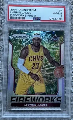 2014-15 Panini Prizm Fireworks Prizm LeBron James #4 PSA 8 - Image 1