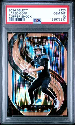 2024 Panini Select #123 Jared Goff Copper Prizm Shock PSA 10 #/299 - Image 1