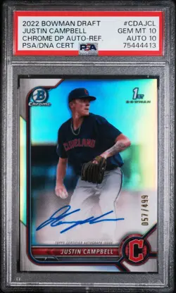 Justin Campbell 2022 Bowman Draft Chrome 1st Auto RC Refractor /499 PSA 10 Gem - Image 1