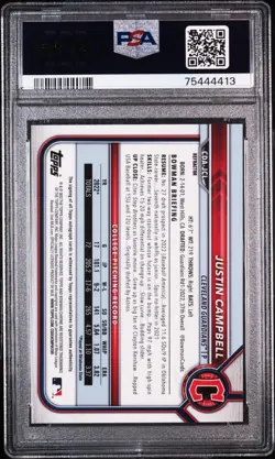 Justin Campbell 2022 Bowman Draft Chrome 1st Auto RC Refractor /499 PSA 10 Gem - Image 2