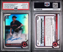 Justin Campbell 2022 Bowman Draft Chrome 1st Auto RC Refractor /499 PSA 10 Gem - Image 3