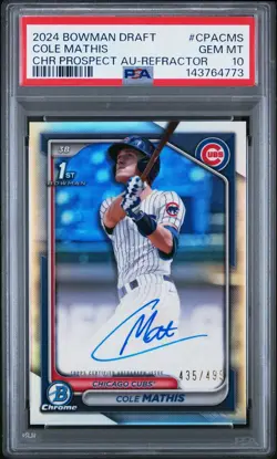 2024 BOWMAN CHROME DRAFT 1ST COLE MATHIS AUTO /499 REFRACTOR #CPACMS PSA 10 GEM - Image 1