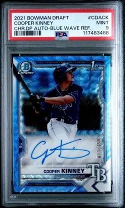 2021 Bowman Draft Cooper Kinney Chrome Auto 1st Blue Wave Refractor #/150 PSA 9 - Image 1