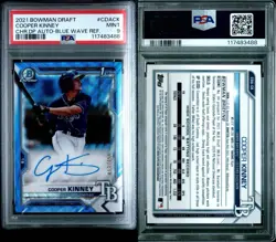 2021 Bowman Draft Cooper Kinney Chrome Auto 1st Blue Wave Refractor #/150 PSA 9 - Image 3