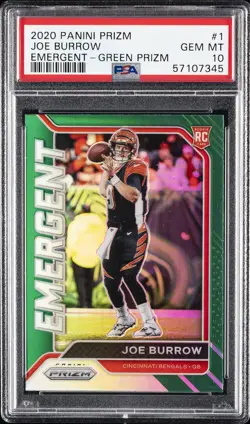 2020 PANINI PRIZM EMERGENT GREEN PRIZM #1 JOE BURROW PSA 10 - Image 1