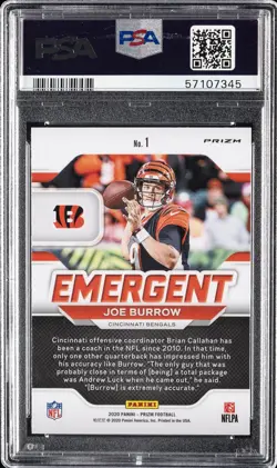 2020 PANINI PRIZM EMERGENT GREEN PRIZM #1 JOE BURROW PSA 10 - Image 2