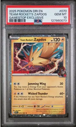 2025 POKEMON DRI EN-DESTINED RIVALS #070 TEAM ROCKET'S ZAPDOS PSA 10 - Image 1