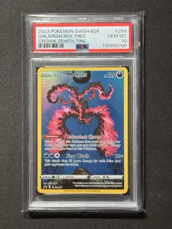 2023 POKEMON GALARIAN MOLTRES SWSH BLACK STAR PROMO CROWN ZENITH TIN #284 PSA 10 - Image 1