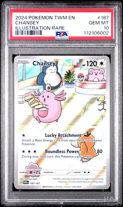 2024 POKEMON TWM EN-TWILIGHT MASQUERADE ILLUSTRATION RARE #187 CHANSEY PSA 10 - Image 1