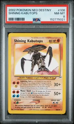 2002 POKEMON NEO DESTINY #108 SHINING KABUTOPS PSA 8 - Image 1