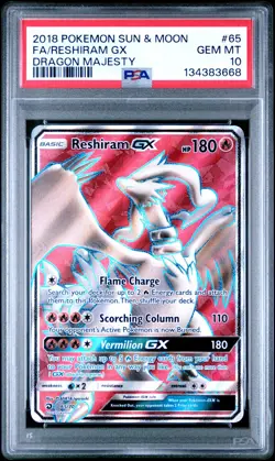 Reshiram GX (Full Art) 65/70 Dragon Majesty Full Art Holo PSA 10 - Image 1
