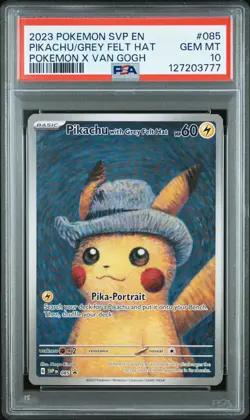 2023 POKEMON SVP EN-SV BLACK STAR PROMO #085 PIKACHU WITH GREY FELT HAT PSA 10 - Image 1