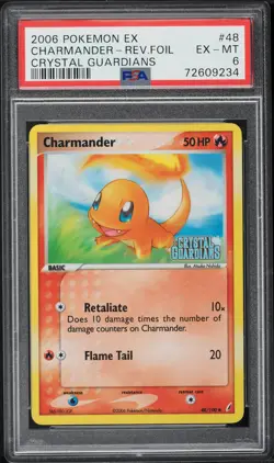 2006 Pokemon EX Crystal Guardians Reverse Holo Charmander #48 PSA 6 EXMT - Image 1