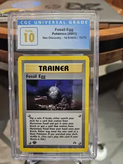 CGC Pristine 10 Fossil Egg 1st Edition Neo Discovery 72/75 Pokemon 2001 Gem +++ - Image 1
