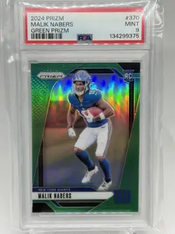 2024 Panini Prizm - Rookies Malik Nabers #370 Green Prizm RC PSA 9 Giants NFL - Image 1