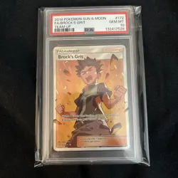 2019 POKEMON SUN & MOON TEAM UP #172 FULL ART/BROCK'S GRIT PSA 10 - Image 1