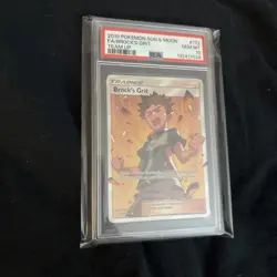 2019 POKEMON SUN & MOON TEAM UP #172 FULL ART/BROCK'S GRIT PSA 10 - Image 3