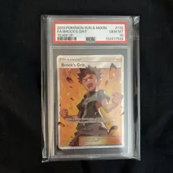 2019 POKEMON SUN & MOON TEAM UP #172 FULL ART/BROCK'S GRIT PSA 10 - Image 5