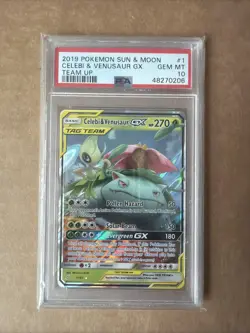 Pokemon Celebi & Venusaur GX 1/181 #1 Sun & Moon: Team Up PSA 10 Free Shipping! - Image 1