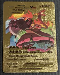 Pokemon Venusaur Charizard Blastoise VMAX Tag Team Gold Foil Fan Art Textured - Image 1