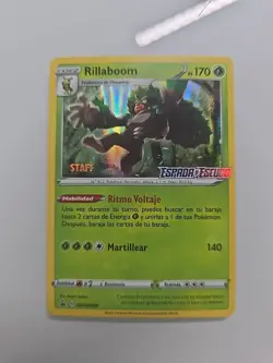 Portuguese Rillaboom SWSH006 STAFF Prerelease Promo Sword & Shield Pokemon Card - Image 1