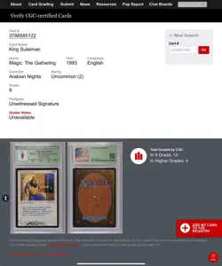 1993 MTG Arabian Nights King Suleiman SIGNED CGC 9 MINT (8.5/9.5/9/9) - Image 3