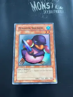 YUGIOH PENGUIN SOLDIER SUPER RARE SDJ-022 1ST EDITION PLAYED - Image 1