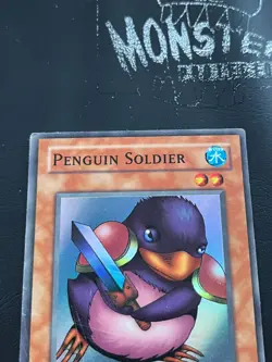 YUGIOH PENGUIN SOLDIER SUPER RARE SDJ-022 1ST EDITION PLAYED - Image 3