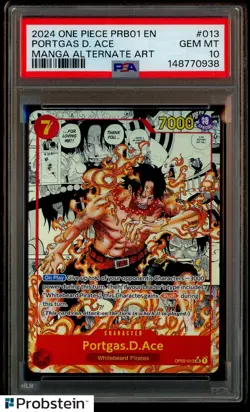 2024 One Piece PRB01 EN Manga Alternate Art #013 Portgas D Ace PSA 10 GEM MINT - Image 1