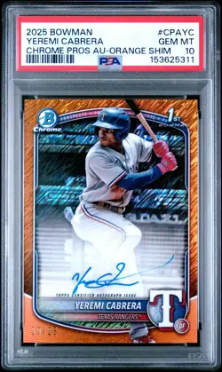 2025 Bowman Chrome 1st Yeremi Cabrera Auto Orange Shimmer Refractor #/25 PSA 10 - Image 1