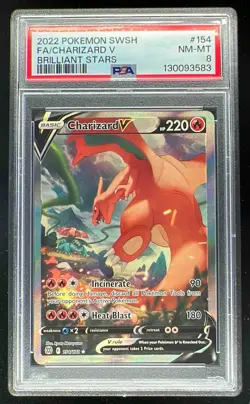 2022 Pokemon Sword & Shield Brilliant Stars #154/172 Charizard V PSA 8 - Image 1