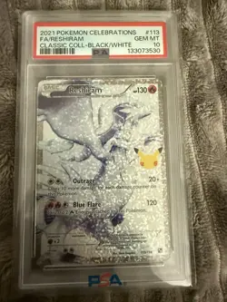 2021 Pokemon Celebrations FA/Reshiram #113 Classic Coll. Black/White PSA 10! - Image 1