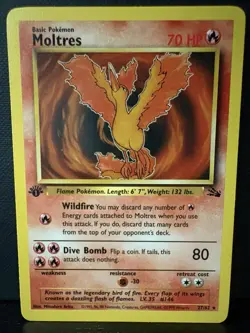 Pokemon Moltres 1st Edition Fossil 27/62 70 HP Regular non-holo Rare 1999 - Image 1
