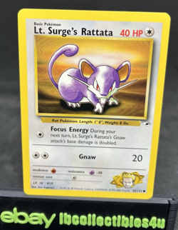 Pokemon TCG Lt. Surge's Rattata Gym Heroes 82/132 Regular Unlimited Common NM - Image 1