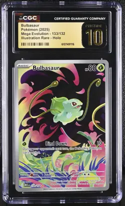 2025 Pokemon Mega Evolution Bulbasaur Illustration Rare #133/132 CGC 10 PRISTINE - Image 1