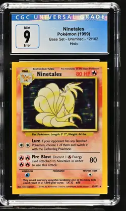 Ninetales 12/102 - 1999 Base Set - ERROR Square Cut Pokemon Base Set CGC 9 - Image 1