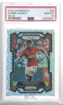 KOBBIE MAINOO 2023-24 PANINI PRIZM EPL MOJO PRIZM ROOKIE RC #38 PSA 10 GEM MINT - Image 1