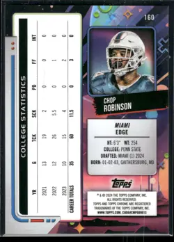#160 Chop Robinson 2024 Topps Chrome Cosmic #/10 Black Eclipse Refractors - Image 2