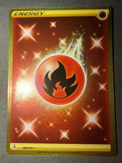 Fire Energy 284/264 NM/M SWSH Fusion Strike Secret Gold Energy Pokemon TCG - Image 1