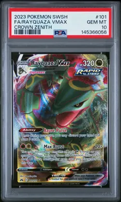 2023 POKEMON SWORD & SHIELD CROWN ZENITH #101 FULL ART/RAYQUAZA VMAX PSA 10 - Image 1