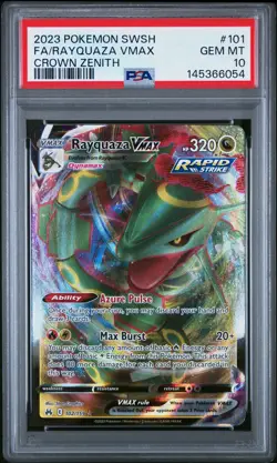 2023 POKEMON SWORD & SHIELD CROWN ZENITH #101 FULL ART/RAYQUAZA VMAX PSA 10 - Image 1