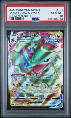 2023 POKEMON SWORD & SHIELD CROWN ZENITH #101 FULL ART/RAYQUAZA VMAX PSA 10 - Image 1
