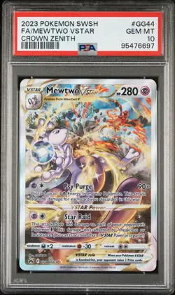 2023 POKEMON SWORD & SHIELD CROWN ZENITH #GG44 FULL ART/MEWTWO VSTAR PSA 10 - Image 1