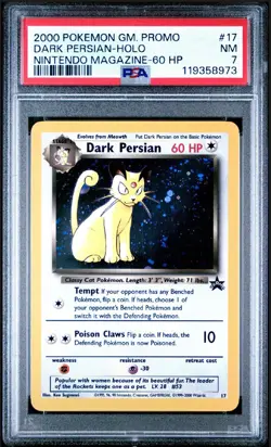 Pokemon 2000 Dark Persian #17 WOTC Black Star Promo Nintendo Magazine PSA 7 NM - Image 1