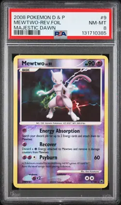 Mewtwo 2008 Majestic Dawn #9/100 Pokemon Reverse Holo PSA 8 - Image 1