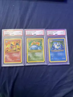 Pokemon Base Set Charizard PSA9 Venusaur PSA10 Blastoise PSA10 Holo Lot - Image 1